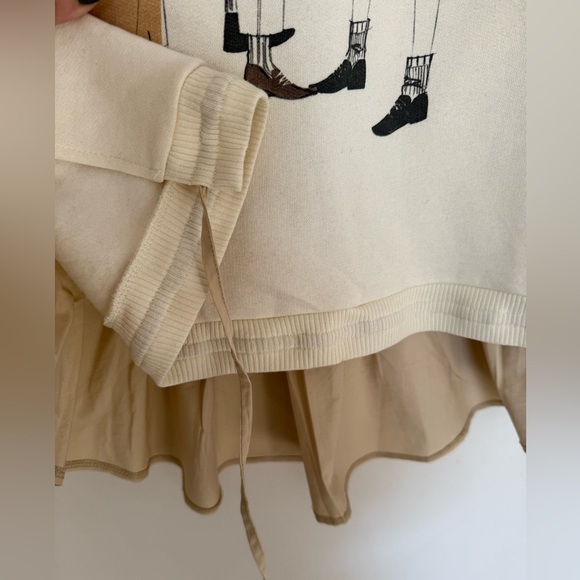 ZARA Women’s Cream Long Sleeve Layered Blouse Graphic Swearshirt - size Large - Picture 3 of 10